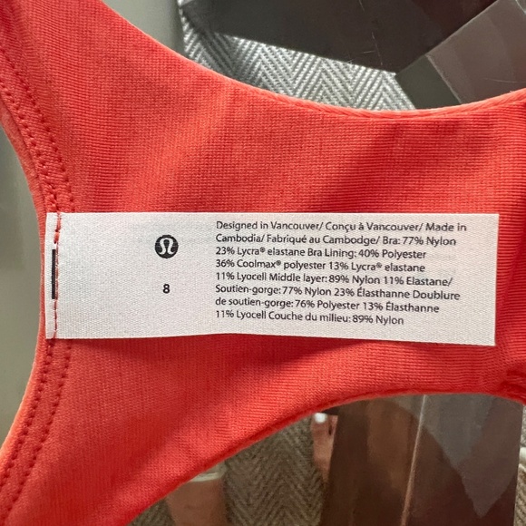 Lululemon Athletica Wunder Train Long Line Sports Bra Crunch Warm Coral - Size 8 - Picture 9 of 9